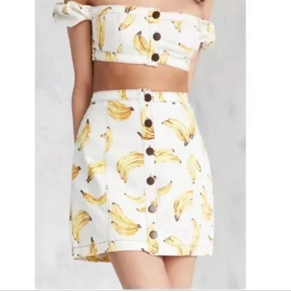 Cooperative White Banana-Print Mini Skirt